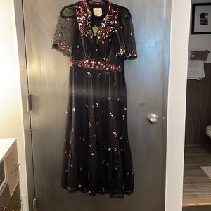 NWT kate spade black tulle embroidered flower dress